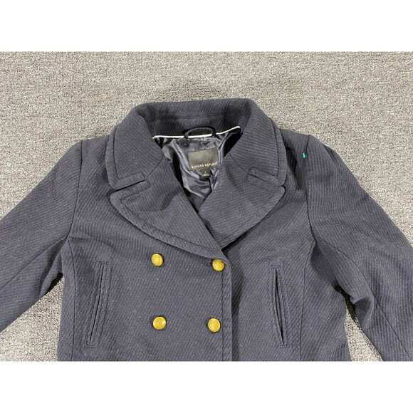 Banana Republic Jacket Womens Large Black Wool Blend Pea Coat Double Breasted - Picture 9 of 12